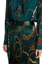 An image of the Marc Cain Pleated Skirt With Chain Print in Soft Forest.