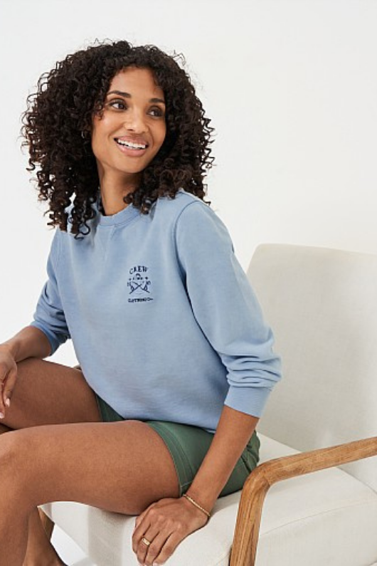 An image of the Crew Clothing Pigment Dyed Crew Neck Sweatshirt in Light Blue.