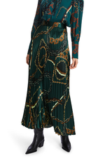 An image of the Marc Cain Pleated Skirt With Chain Print in Soft Forest.