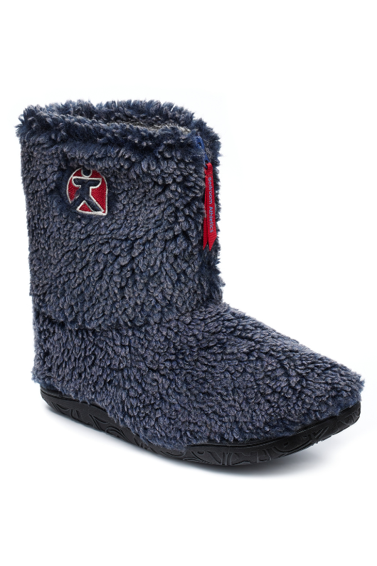 An image of the Bedroom Athletics Gosling Snow Tipped Sherpa Slipper Boots in Washed Peacoat Navy.