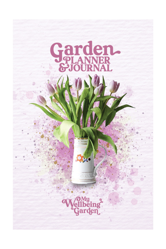 An image of the My Wellbeing Garden Planner & Journal in the style Purple Tulips.