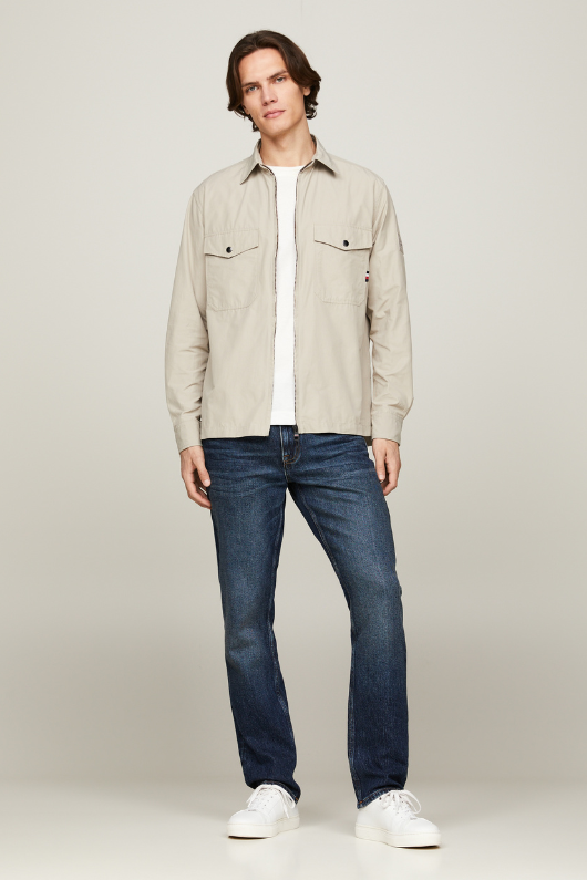 An image of the Tommy Hilfiger Paper Touch Overshirt in Stone.