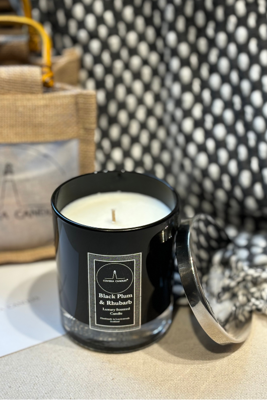 An image of the Covesea Candles Luxury Candle in the scent Black Plum & Rhubarb.