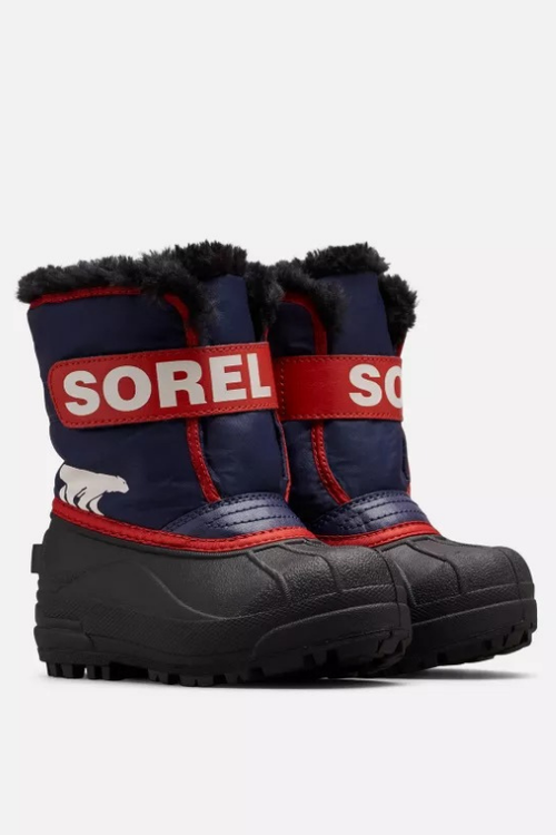 An image of the SOREL Children's Snow Commander Boots in Nocturnal Sail Red.