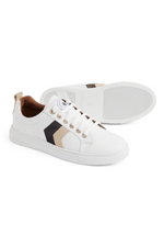 An image of the Fairfax & Favor Women's Alexandra Neutral Tri-Colour Leather Trainers.