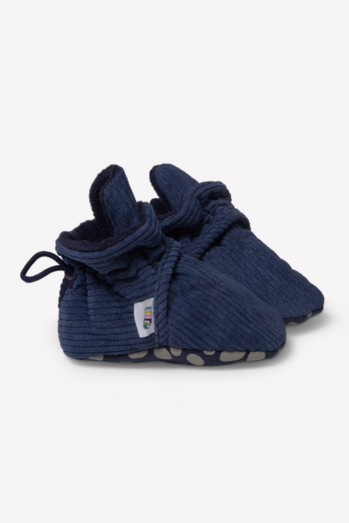 An image of The Little Sock Co Non-
Slip Booties in Navy Corduroy.