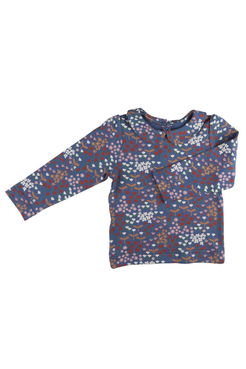 An image of the Pigeon Organics Peter Pan Collar Blouse in Meadow Night Blue.