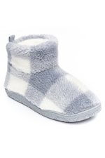 An image of the Bedroom Athletics Celeste Check Sherpa Slipper Boots in Grey Check.