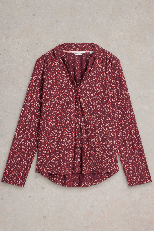 An image of the White Stuff Annie Jersey Shirt in Plum Print.