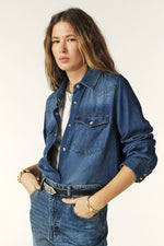 An image of the BA&SH Walter Shirt in Blue Jeans.