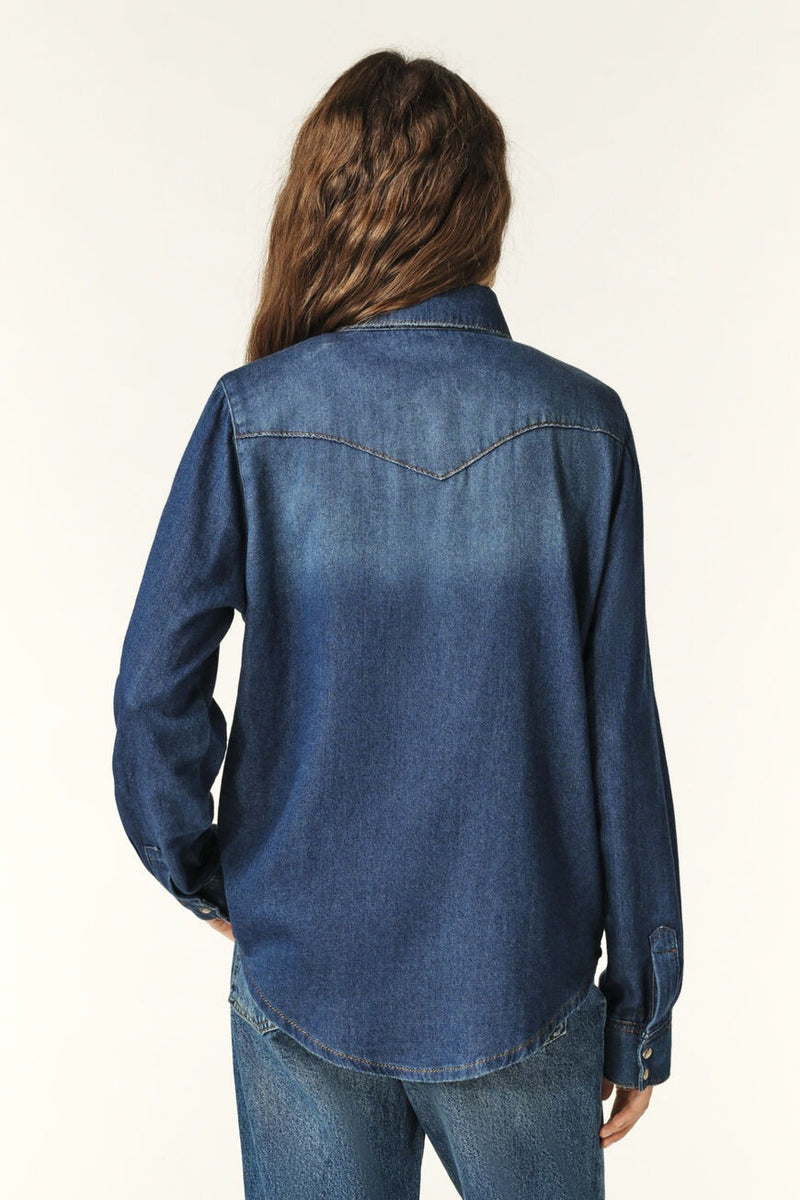 An image of the BA&SH Walter Shirt in Blue Jeans.