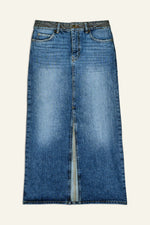 An image of the BA&SH Math Skirt in Blue Jeans.