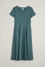 An image of the Seasalt Veronica Short Sleeve Jersey Midi Dress in the colour Little Sponge Spot Pool.