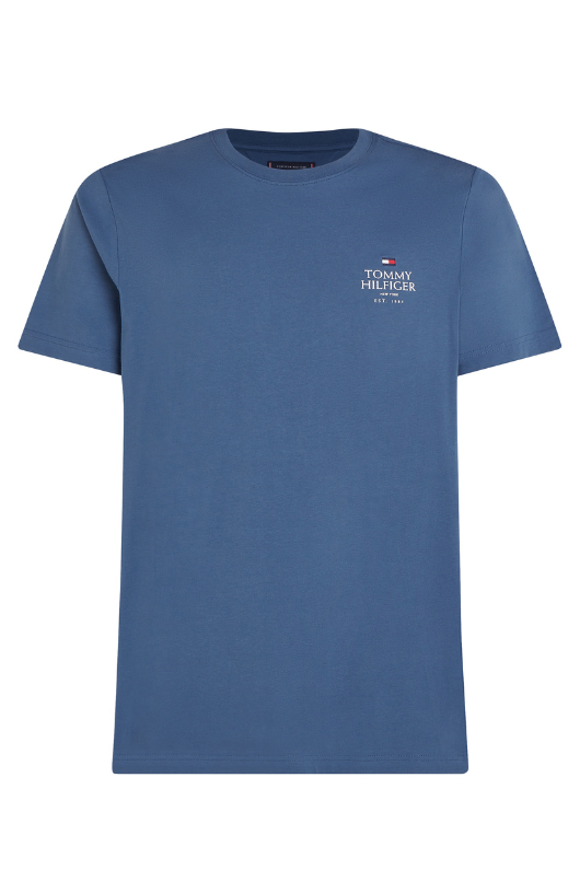 An image of the Tommy Hilfiger Logo Crew Neck Stack T-Shirt in Aegean Sea.