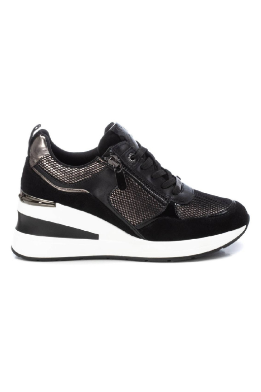 An image of the Xti Wedge Trainers in Black/Pewter.