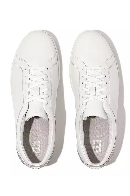 An image of the Fitflop Rally Crystal-Backtab Leather Sneakers in the colour Urban White/Silver.