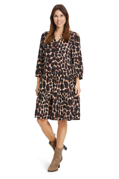 Betty Barclay Animal Print Dress with 3/4 length sleeves, relaxed fit, and all over animal print.