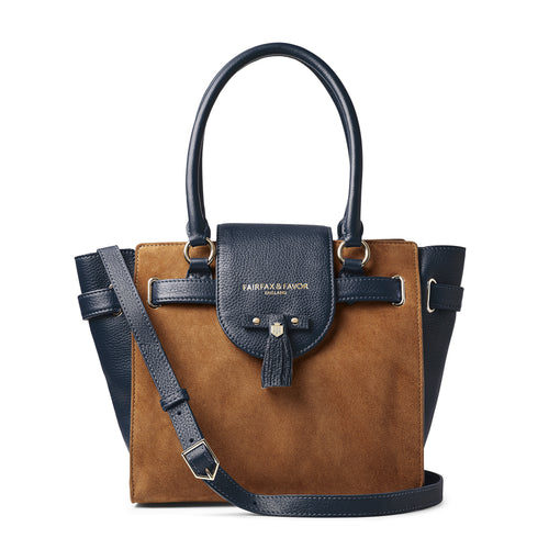 An image of the Fairfax & Favor Windsor Tote Bag in Tan/Navy.