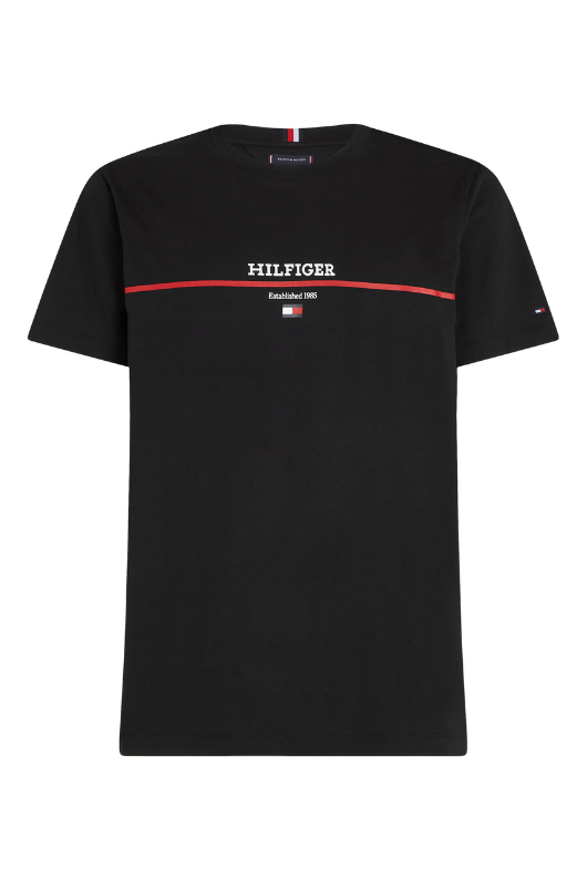 An image of the Tommy Hilfiger Hilfiger Stripe T-Shirt in Black.