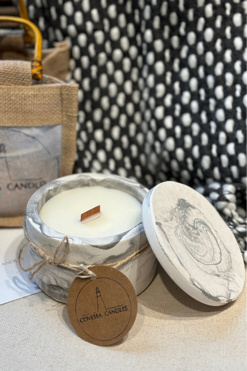 An image of the Covesea Candles Ramsay MacDonald Candle in the style Marble.