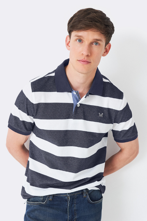 An image of the Crew Clothing Oxford Polo in Navy/White.