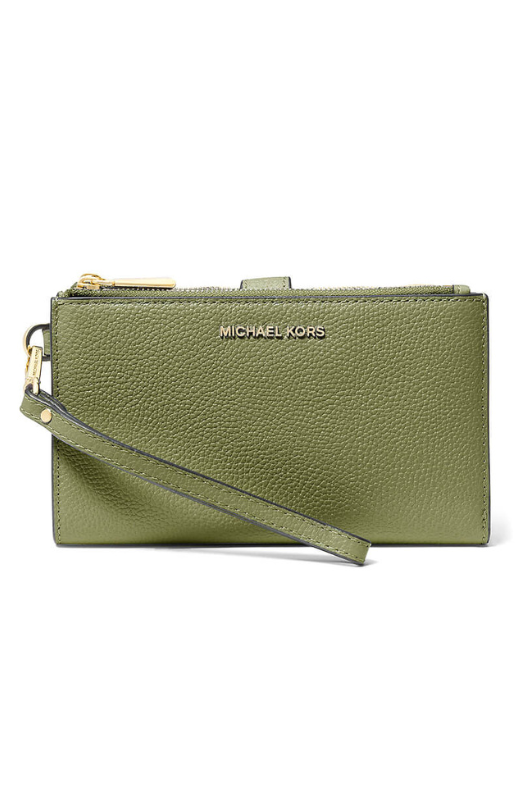 An image of the Michael Kors Jet Set Double Zip Wristlet in Smokey Olive.