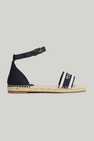 An image of the Tommy Hilfiger Monotype Webbing Strap Espadrille Sandals in the colour Space Blue.