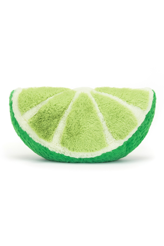 Jellycat Amuseable Slice of Lime. A soft toy green lime slice with smiling face and little legs.