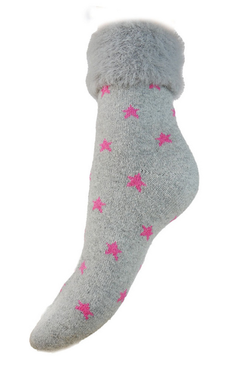 An image of the Joya Socks in Grey/Pink Star.