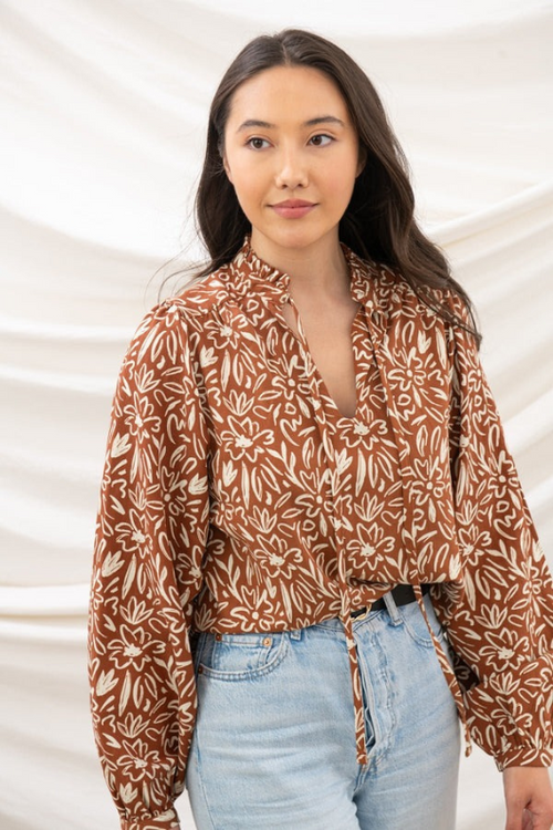 An image of the Lighthouse Ladies Grace Blouse in Rust Floral.