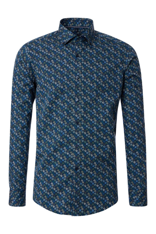 An image of the Casa Moda Casual Fit Print Shirt in Blue.