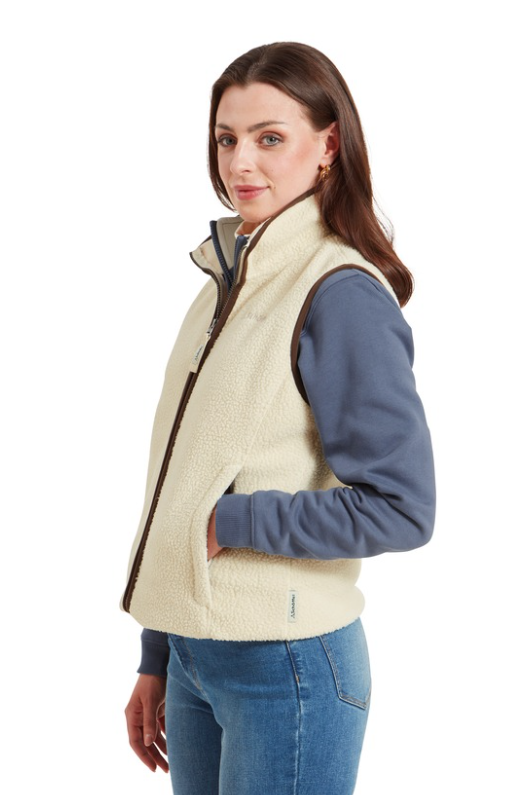 An image of the Schoffel Lyndon Retro Fleece Gilet in Ecru.