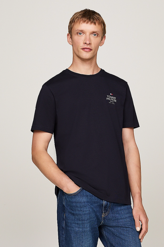 An image of the Tommy Hilfiger Logo Crew Neck Stack T-Shirt in Desert Sky.