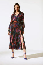 An image of the Joseph Ribkoff Pleated Midi Dress in Black/Multi.