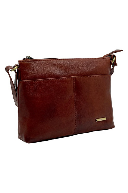 An image of the Nova Leathers Crossbody Bag With Pockets in Cognac.