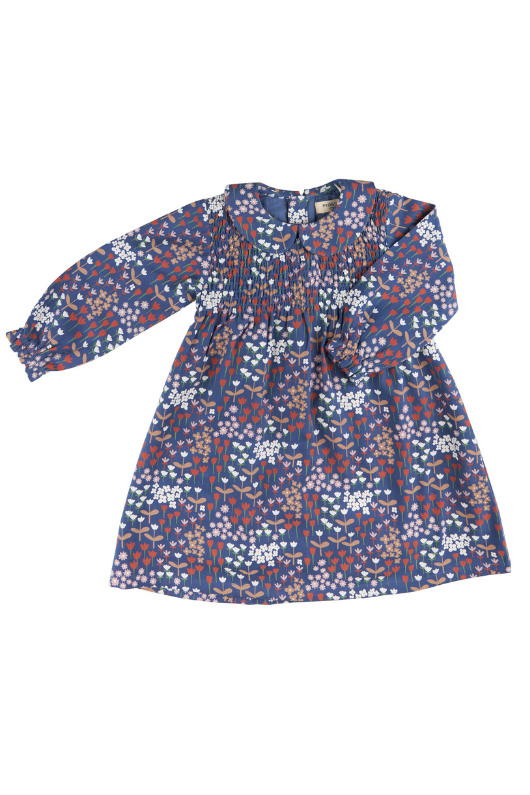 An image of the Pigeon Organics Smock Dress With Peter Pan Collar in Meadow Night Blue.