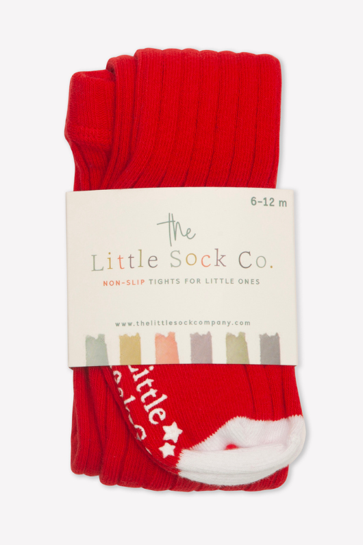 An image of The Little Sock Co Non-Slip Tights in Red.