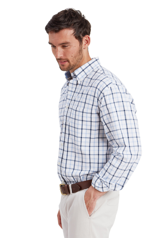 An image of the Schoffel Brancaster Classic Shirt in Imperial Blue Check.