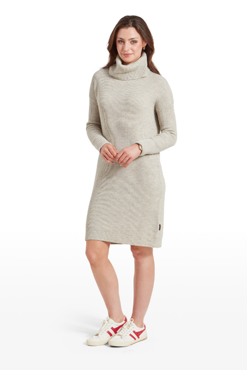 An image of the Schoffel Filey Roll Neck Dress in Oat Grey.