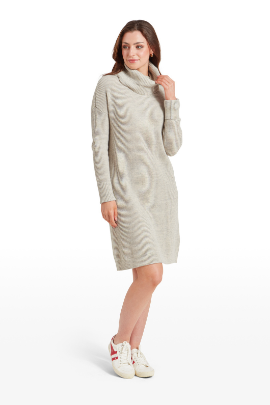 An image of the Schoffel Filey Roll Neck Dress in Oat Grey.