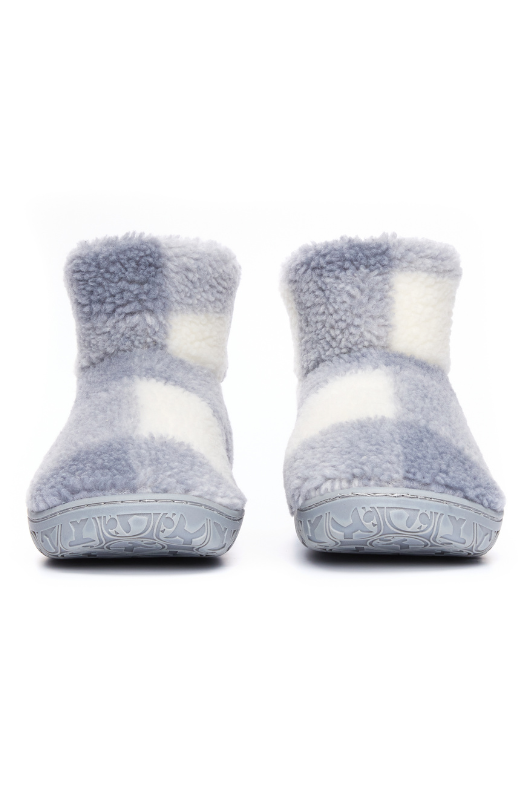 An image of the Bedroom Athletics Celeste Check Sherpa Slipper Boots in Grey Check.