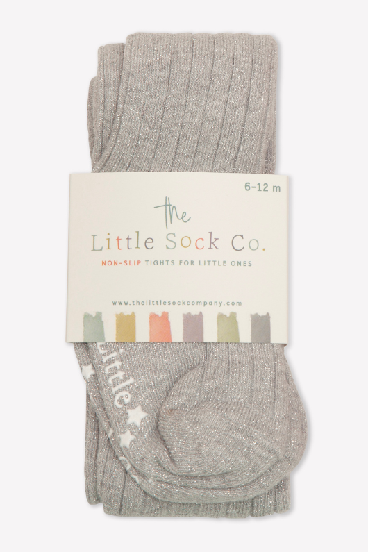 An image of The Little Sock Co Non-Slip Tights in Sparkly Grey.