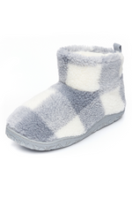 An image of the Bedroom Athletics Celeste Check Sherpa Slipper Boots in Grey Check.