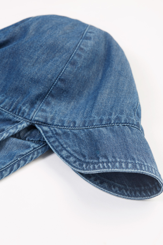 Frugi Legionnaires Hat. A denim look sun hat with foam peak, neck panel and elasticated back.