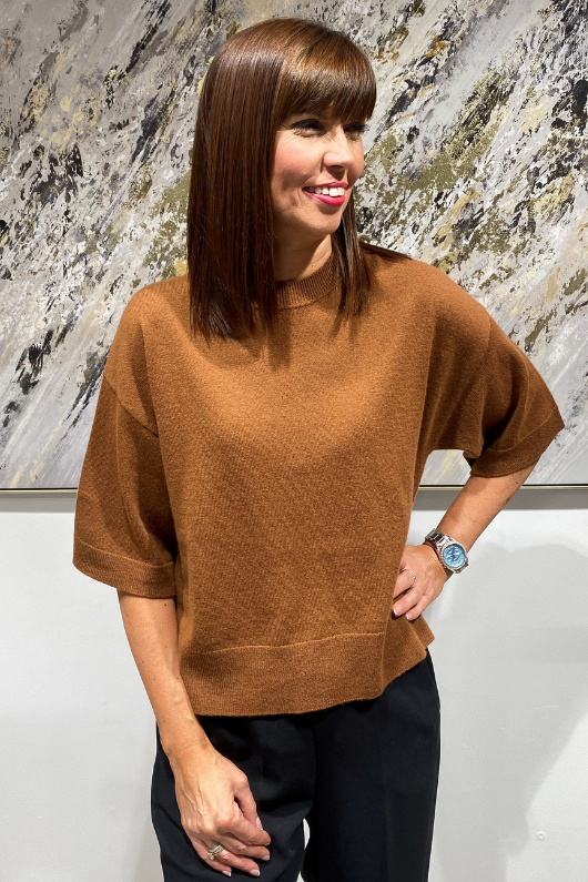 An image of the Marella Drava Sweater in Burnt Brown. in 