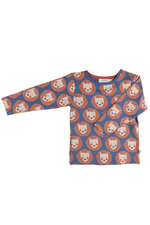 An image of the Pigeon Organic Long Sleeve T-Shirt in Lion Face Night Blue.