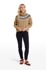 An image of the Schoffel Women's Filey Fairisle Roll Neck Jumper in Warm Sand.