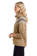 An image of the Schoffel Women's Filey Fairisle Roll Neck Jumper in Warm Sand.