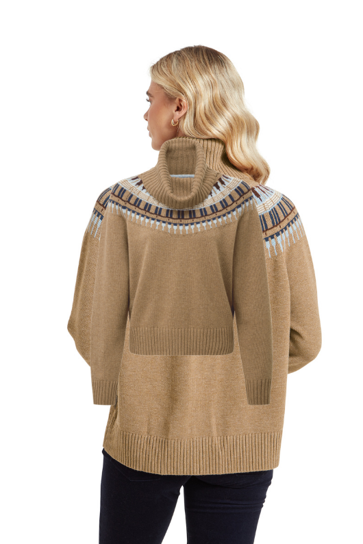 An image of the Schoffel Women's Filey Fairisle Roll Neck Jumper in Warm Sand.