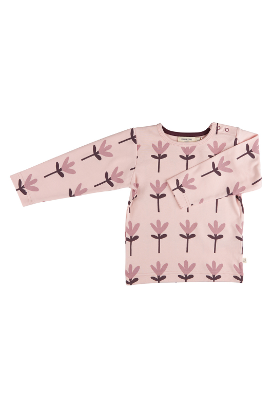 An image of the Pigeon Organic Long Sleeve T-Shirt in Tulip Pink.